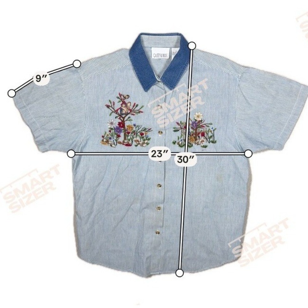 Casey & Max Embroidered Striped Shirt XL Blue Cottagecore Denim Collar Vintage - Picture 6 of 7